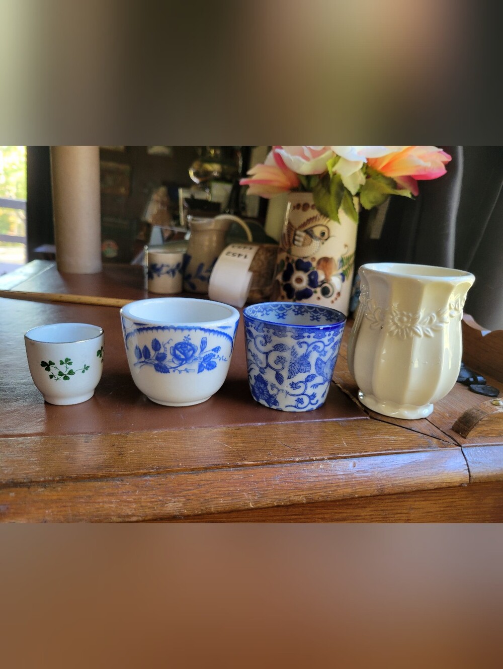 Vtg Porcelain Cup Lot Belleek Shamrock Japanese Phoenix Blue White White Milk...